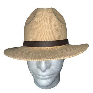 TOMMY BAHAMA Shademaker Hand Woven Straw‎ with Leather Band Fedora